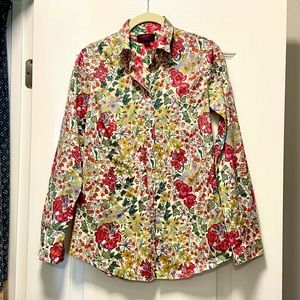 J Crew Liberty Fabric Floral Popover Shirt Collared Top Long Sleeve Pink size 0